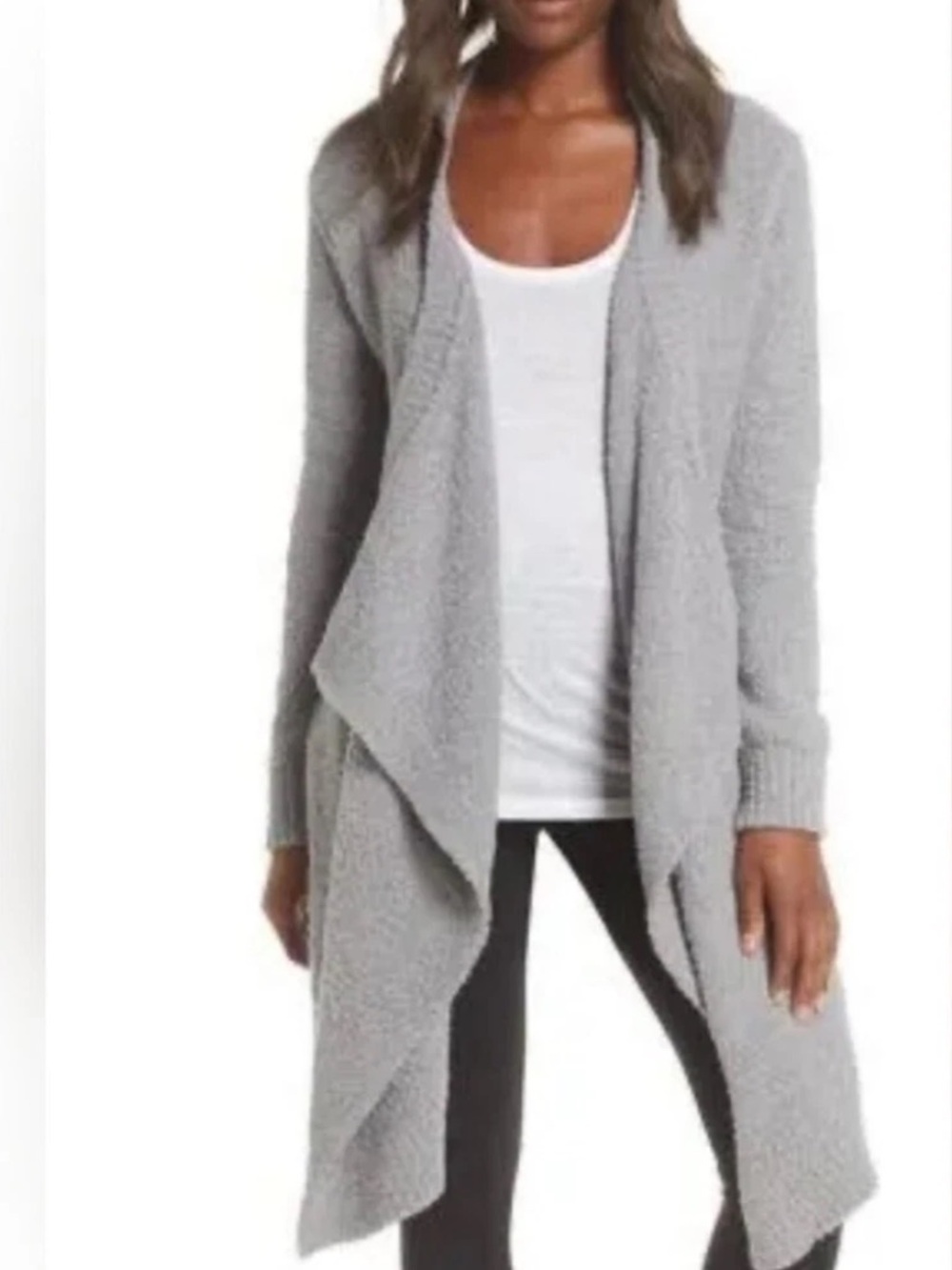 UGG Phoebe Wrap Cardigan Sweater Medium Gray Draped Fluffy Knit Open Cozy